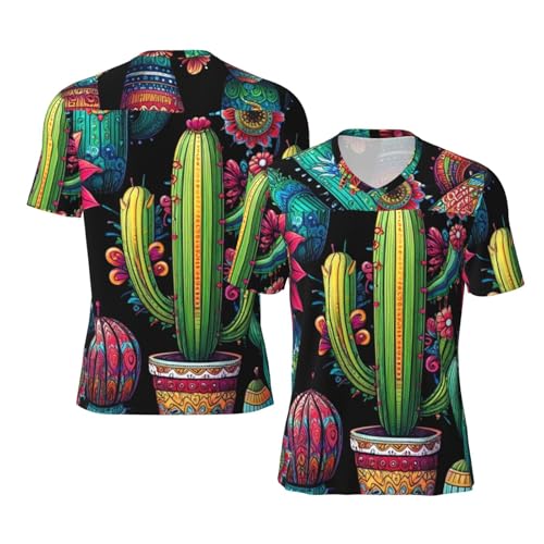 Stylish Athletic Sports Jersey Colorful-Cactus-Pattern Men's Rugby Jersey X-Large