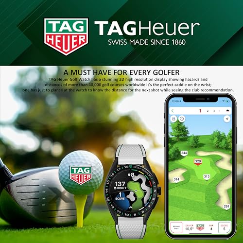 TAG Heuer Smart Watch, Fitness Watch, Connected Calibre E4 45 mm Golf Edition, Touch Screen, Waterproof, Calls, SMS, Steps, Heart Rate, Wellness, Titanium, White Or Black/Green Straps, SBR8A81.EB02514