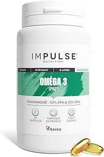 Impulse Nutrition - Oméga 3 concentrés 50% EPA / 25% DHA - Qualité Epax® - Pureté Totox <10 - Certifiés Friend of the Sea - Complément alimentaire Bien-être & Performance - Fabriqué en France