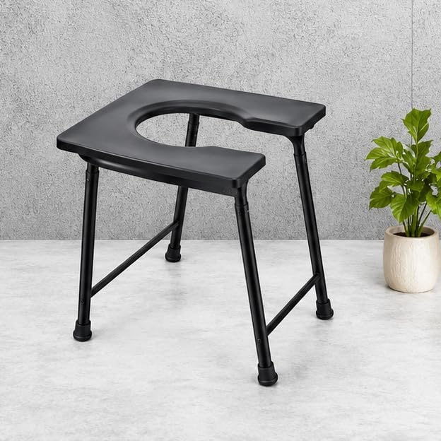 Folding Commode Chair with Padded Seat, Heavy Duty Medical Toilet Chair for Elderly, Seniors, and Disabled, Non-Slip Anti-Skid Feet, Compact & Lightweight Stool-image-1