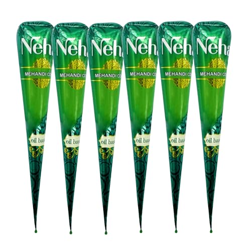 6 Pack 100% Natural Mehendi Cone Henna Paste Temporary Tattoo Paste| Each cone 30 grams | Indian Body Art Painting Drawing Tattoos Freckles Oil Base (Reddish Brown Color)