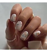 ORZOLATENT Vintage Floral Press-On Nails – 24 Short Square Nails, 12 Sizes, Glossy Gel, White Bas...
