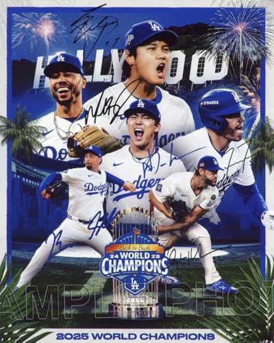 2025 Los Angeles Dodgers World Series Champions Back To Back With Signed Autographed Mookie Betts, Yoshinobu Yamamoto, Shohei Ohtani, Blake Snell, and Clayton Kershaw 8x10 Photo Reprint.