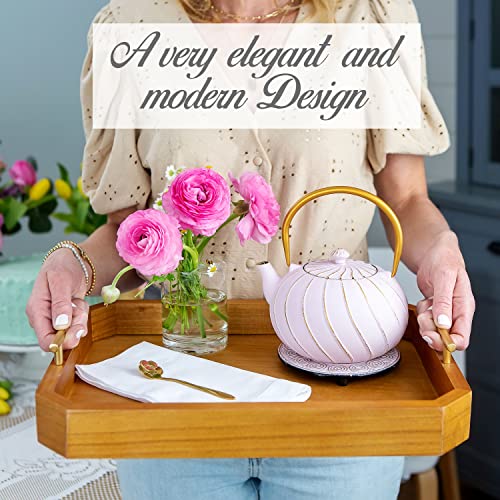 Japanese Cast Iron Teapot With Trivet, Large Capacity 40Oz - 1200Ml And Loose Leaf Tea Infuser, Cast Iron Tea Kettle Stovetop Safe. Tetsubin Coated With Enamel Interior - Light Pink Teapot #TOP2