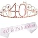 40th Birthday Tiara and Sash, Happy 40th Birthday Party Supplies, 40 Fabulous Satin Sash and Crystal Tiara Birthday Crown for 40th Birthday| 40th Birthday Decoration Party Supplies (Pink)