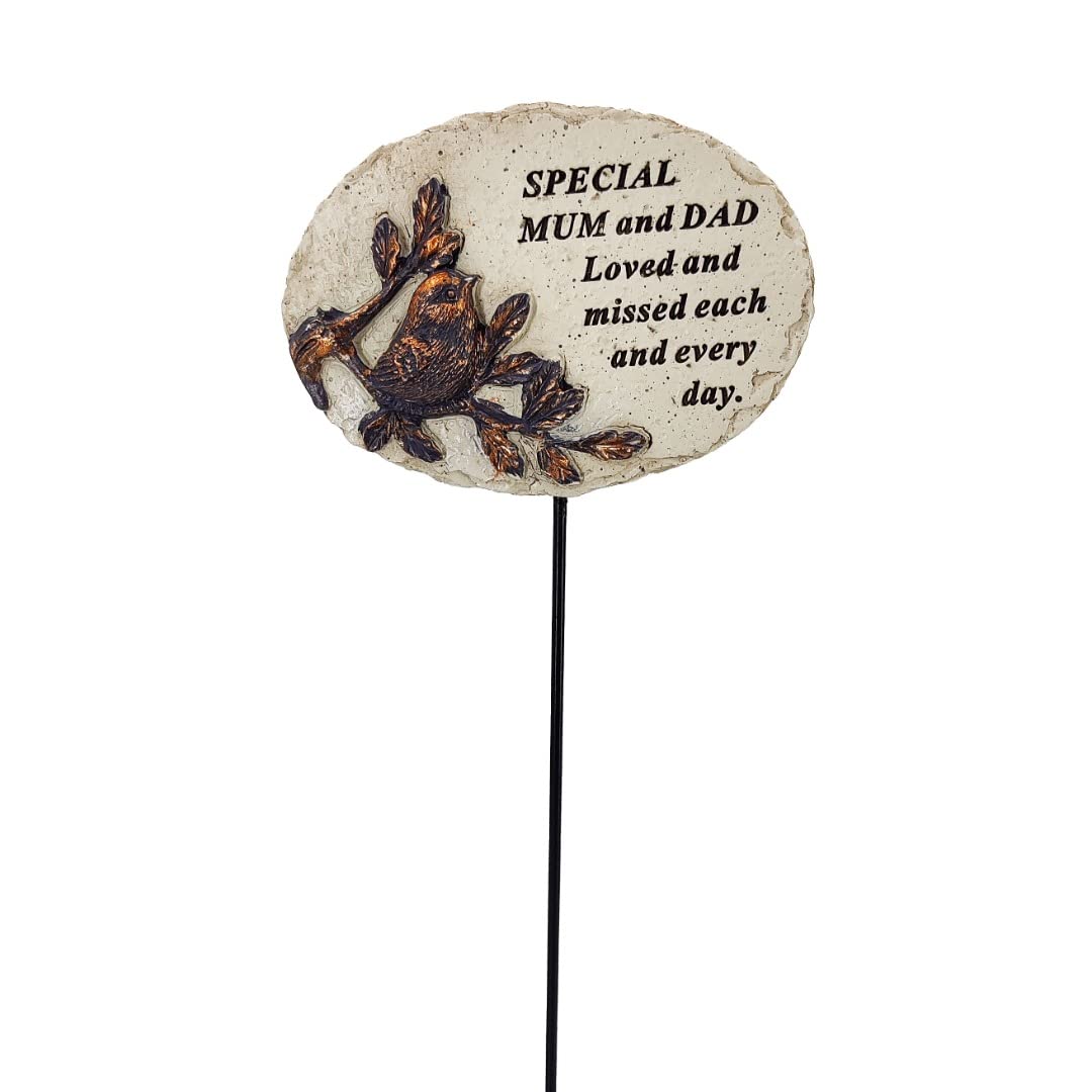 AngraveMemorials Special Mum and Dad Loved Missed Robin Bird Memorial Stake 10cm x 32cm Wooden Ground Mount Sentimental Nature DECORATIVE_SIGNAGE