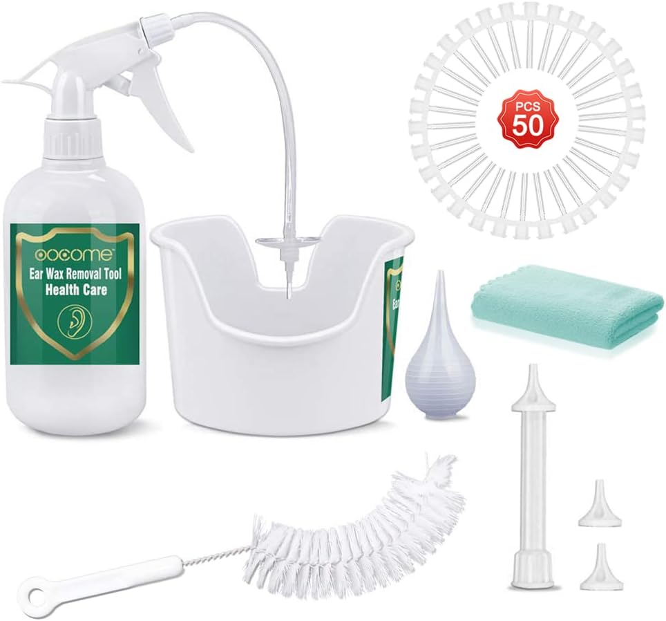 Ear Wax Removal Kit, OOCOME Ear Wax Remover Tool 500ML Ear Irrigation Kit for Adults & Kids, Ear Syringes for Removing Ear Wax, Ear Cleaning Kit Unblocking Ears Included 5 Disposable Tips