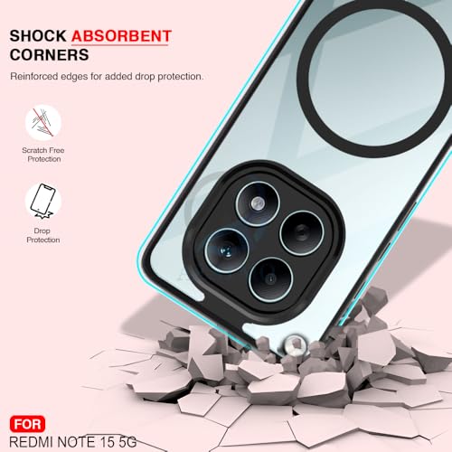 Image of AESTMO Redmi Note 15 5G / Redmi Note 15 SE 5G / Poco M8 5G Back Cover | 360 Protection | Crystal Clear Hard Back Transparent | Compatible with MagSafe Accessories (PC+TPU, Black Bumper)