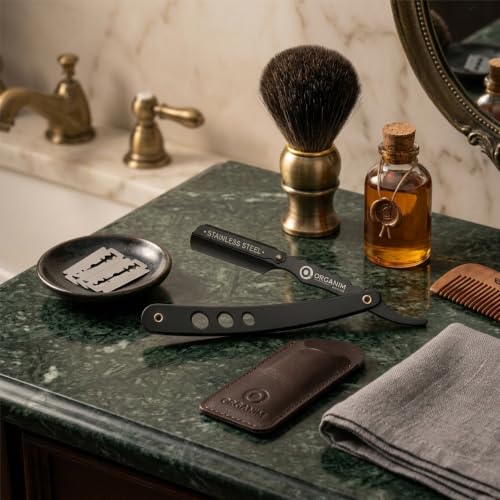 Image of ORGANIM Premium Barber Ustra, Professional Stainless Steel Straight Edge Razor for Men's Beard Styling and Trimming (Black coted)