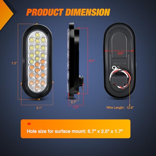 Image of Nilight Strobe Lights 2PCS 6Inch Oval 24LED Amber White Warning