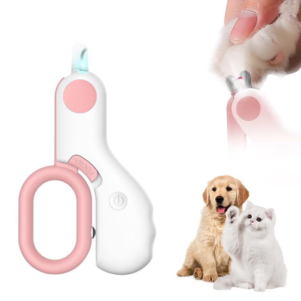 ANYSENT LED Pet Nail Clippers,Upgrade Cat Nail Clipper with Light,Cat Claw Trimmer Nail Clippers for Dogs,Trim Your Pets Nails Easy and Pain-Free Grooming Tool for Small Animals (Pink 1PCS)