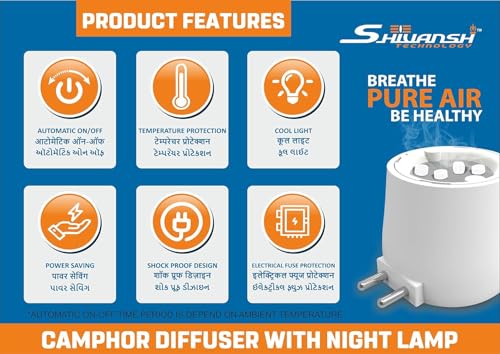 Image of SHIVANSH TECHNOLOGY Electric Kapoor Dani & Diffuser for Home | Home Fragrance Accessories | Puja Camphor Machine with Night Lamp | Aroma Oil, Camphor & Incense Burner | Bakhoor Dani (Green Light)