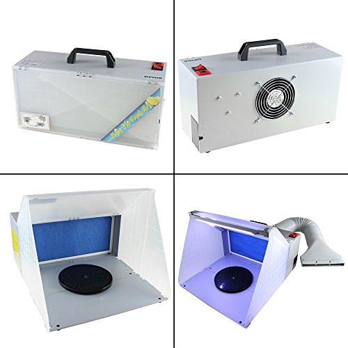 Ophir Portable Hobby Airbrush Spray Booth Exhaust Filter Extractor Set With Led Light And Turntable Stand For Art Craft Model Cake Nails T-Shirts 5.6 Feet Extension Hose #TOP3