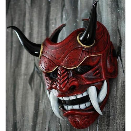 Demonio, Máscara de diablo de Halloween, monstruo japonés, Kabuki, Samurai, máscara de látex Hannya Oni Noh, accesorios de Halloween (rojo)