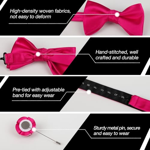 Image of Alizeal Mens 4pcs Formal Solid Bow Tie Set | Pre-tied Pocket Square Cufflinks Boutonniere for Wedding Everyday Use