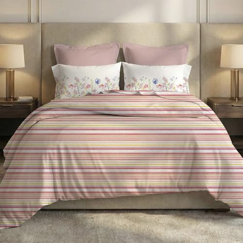 Image of MYTRIDENT Soft Comfort Bedsheet for Double Bed, 100% Cotton Bedsheet, Soft and Breathable, King Size Bedsheet with 2 Pillow Covers - Bloom Era
