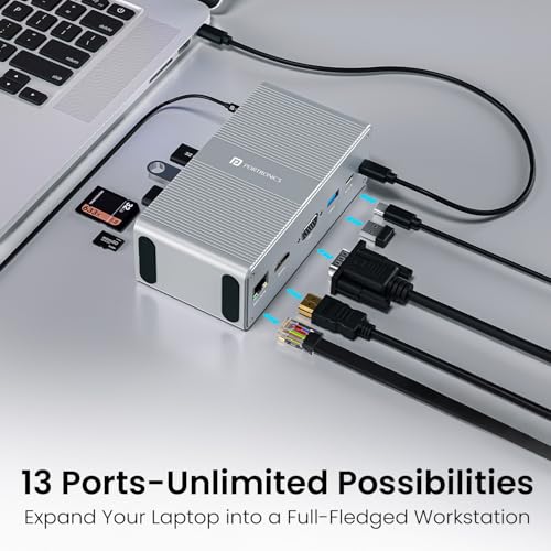 Image of Portronics Mport Vault 13-in-1 USB-C Metal Docking Station, 100W PD Charging, 4K@30Hz HDMI, 1080P VGA, 4x USB 3.0, Gigabit Ethernet, SD /microSD 3.0, USB-C 3.0 & 2.0, 3.5mm Aux, for Windows & macOS