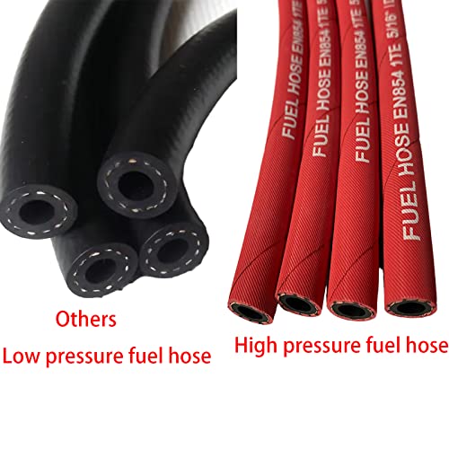 Image of 10FT Fuel Line Hose 5 /16 inch inch, 5AN 8mm High Pressure Hose 2.8Mpa 400PSI for Fuel Systems Engines Tube Hose Multiple Size Options,Implementation Standards:EN854,Red (Attached Hose Clamp)
