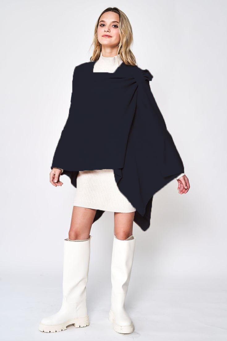 Beautiful Nomad Women's Elegant Poncho Sweater Wrap Cross Front Soft Warm Shawl Wraps for Fall Winter - Image 3