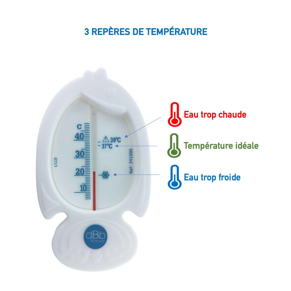 dBb Remond Thermomètre Bain pour Bébé Forme Poisson – Thermomètre de Bain Flottant – Sans Mercure - Blanc