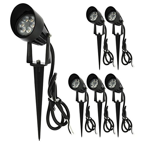 LEDwholesalers Low Voltage LED Outdoor Landscape Garden Metal Spot Light Fixture with Built-in Shade 12V AC/DC 7W (6-Pack), Warm White, 3753WWx6