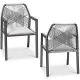 Best Choice Products Outdoor Dining Arm Chair Set of 2, Aluminum Frame with Armrest, All-Weather Woven Rope Chair Design - Charcoal/Graphite