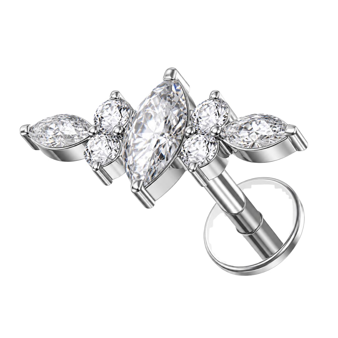 G23 Titanium Clear CZ Jeweled Flying Design Tragus Push Fit with Flat Back Labret, 16G 1.2mm, 6mm Length, 4mm Base, Single Piece-image-41