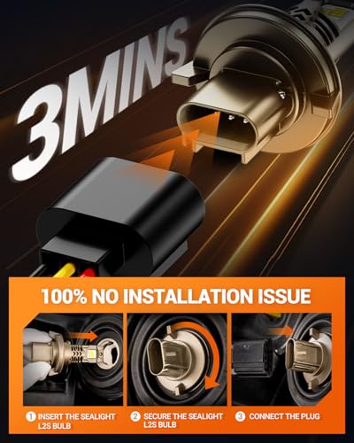 Image of SEALIGHT Upgraded H13 Bulbs, 10X Super Bright, L2S 9008 /H13 Light Bulbs, Real 1:1 Halogen Size, 6500K Cool White Driving Light, IP68 Waterproof, Plug and Play, Pack of 2