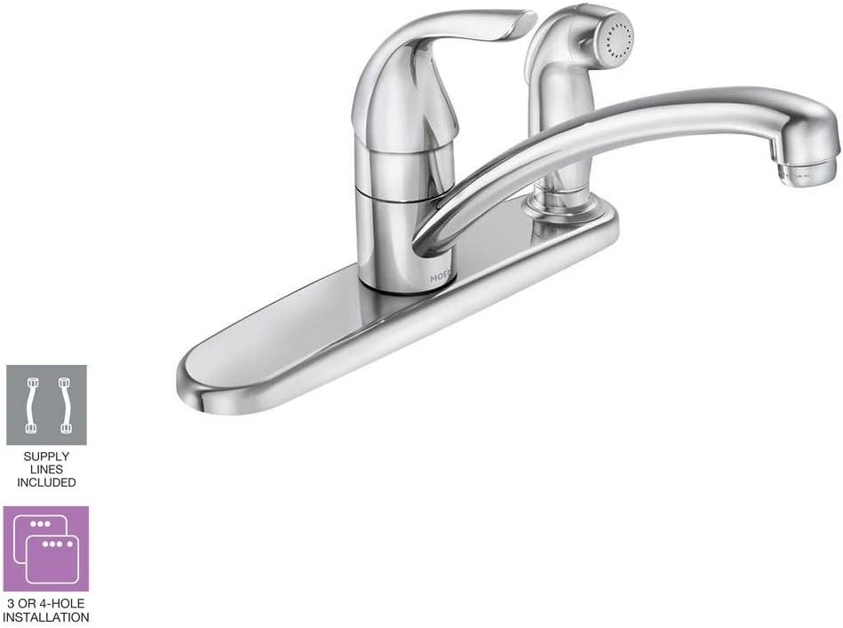 Moen Adler Single-Handle Low ARC Kitchen Faucet in Chrome with in Deck Side Sprayer and Tool