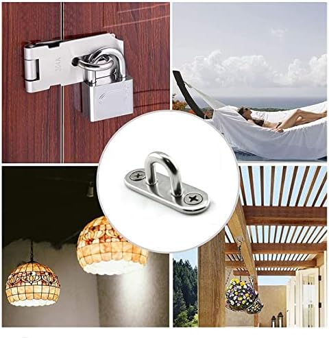 WUWYOUWL 4Pcs Stainless Steel Eye Plates and 4Pcs Carabiner Clips, Stainless Steel Snap Hook with Screws (M5-Oval)