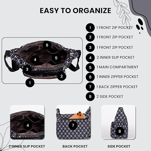 Image of Women's Crossbody Sling Bag | Multi Pocket Water Resistant Handbag for Ladies | Shoulder Purse with Spacious Interior & Adjustable Strap, Perfect for Travel, Shopping | 10 Pocket Organier