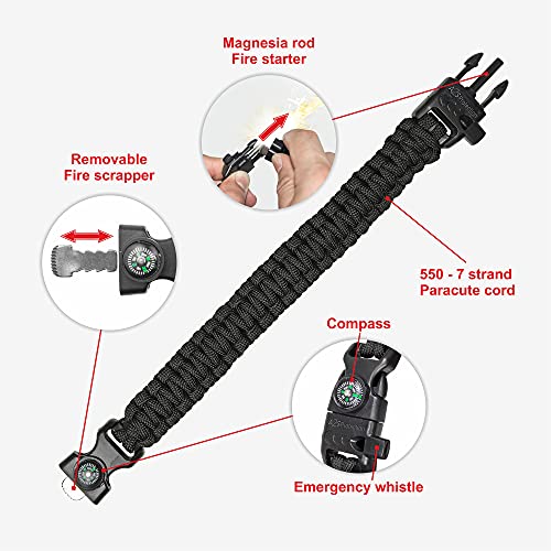 Paracord Bracelet K2-Peak – Survival Bracelets with Embedded Compass Whistle EDC Hiking Gear- Camping Gear Survival Gear Emergency Kit (Green/Green 8.5")