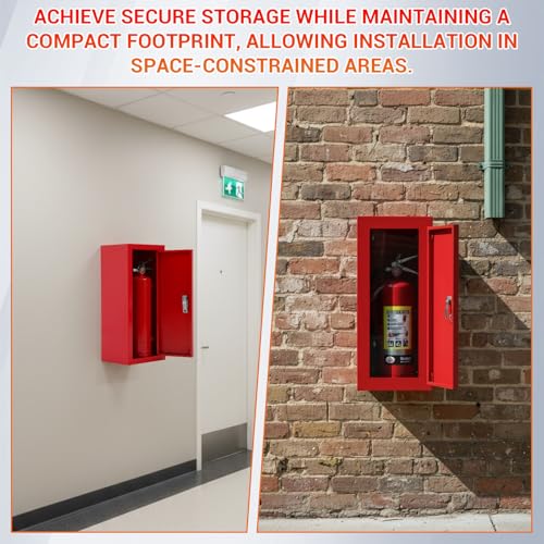 Image of MorningRo Fire Extinguisher Cabinet, Wall & Surface Mount Steel Cabinet, Heavy Duty Fire Extinguisher Holder, 201 Stainless Steel Wall Mounted, Red, Fits 5-10 lb Extinguishers