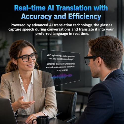 AI Smart Glasses with Camera, 4K HD Video & Photo Capture, Real-Time Translation, Recording Glasses with AI Assistant, Open-Ear Audio, Object Recognition, Bluetooth, for Travel (Transparent Lens) - 3