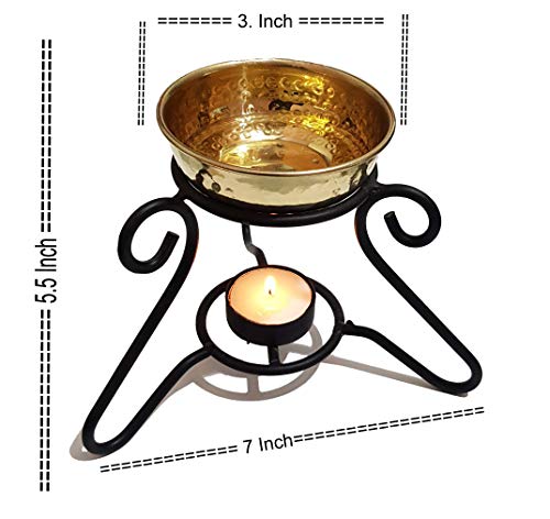 Image of Pure Source India Oil Diffuser Set with Metal Powder Coated Stand and Pure Brass Bowl with 1 Tea Light and 10 ML Lemon Grass Aroma .(Oil Diffuser Set)