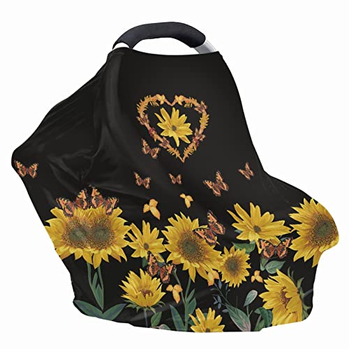 Image of Coldinair Sunflower Butterfly Print Car Seat Covers for Babies Girls,Soft Comfortable Nursing Breastfeeding Cover Infant Stroller Covers,4 in 1