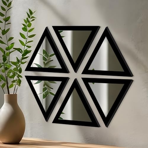 Image of Art Street Acrylic Triangle Decorative Wall Mirror Set of 6 Triangle Shape Mirror for Home Decoration, (9x9 Inch, Black)