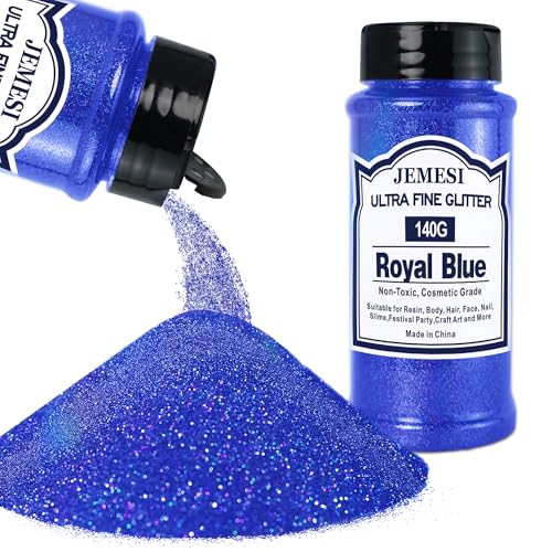 JEMESI Polvo de purpurina azul real, 140 g – 0,2 mm, ultrafina, purpurina para resina epoxi, manualidades, pintura en vasos y velas; purpurina cosmética, polvo de uñas, pelo brillante para el cuerpo
