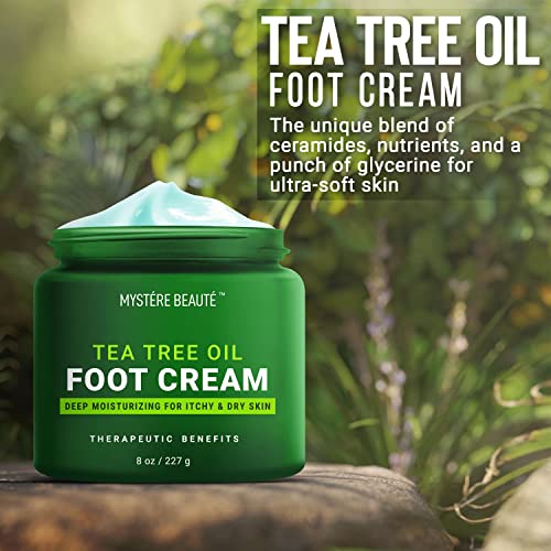 Mystére Beauté Tea Tree Oil Foot Cream, Athletes Tea Tree Oil Cream For Feet With Ceramides, Green Tea Extract & Chamomile- Hydrates, Softens & Conditions Irritated Dry Cracked Feet, Foot Cream With Tea Tree Oil For Dry Feet, Heel & Calluses - 8 Oz #TOP4
