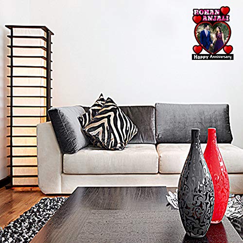 Image of Shrikant Art Personalized inchHappy Anniversary inch Heart-Shaped Photo Collage Wall Hanging - Large 15x12 Inch Custom Name Wooden Frame with Red Heart Accents