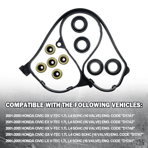 Image of VS50606R Engine Valve Cover Gasket Kit Fit for Honda Civic DX EX HX GX LX V-TEC 1.7L D17A1 D17A2 D17A6 D17A7 2001-2005 Replace 12030-PLC-000 12030-PLC-010