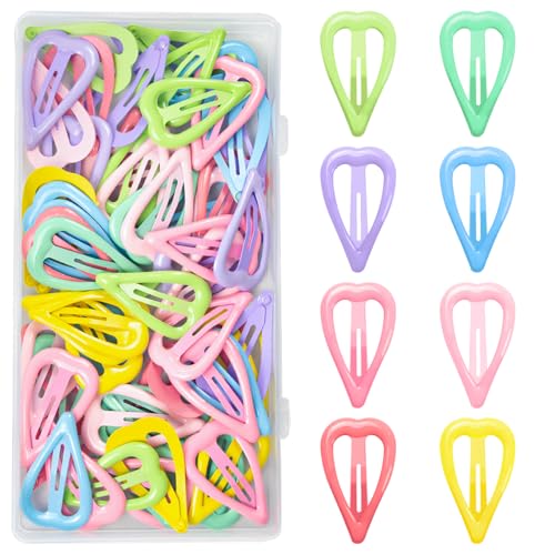ELANE 64-Pack Small Heart Snap Hair Clips for Women & Girls Cute Metal Hair Barrettes for Fine Thin Hair Non-Slip Hair Accessories for Styling Parties Daily Use (8 Multi-Colors)