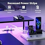 GTRACING 55 Inch Gaming Desk with LED Lights & Power Outlet, Computer Gamer Desk with Monitor Stand, Ergonomic Carbon Fiber Gaming Table Home Office Desk with Headphone Hook & Mouse Pad - Image 4