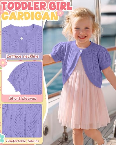 Image of Toddler Girls Cardigan Sweater | Short Sleeve Cardigan, School Wear Sweater, 18M-5T, Knit Baby Bolero Shrug, Cropped Puff Summer Tops, Button Open Front Shirt