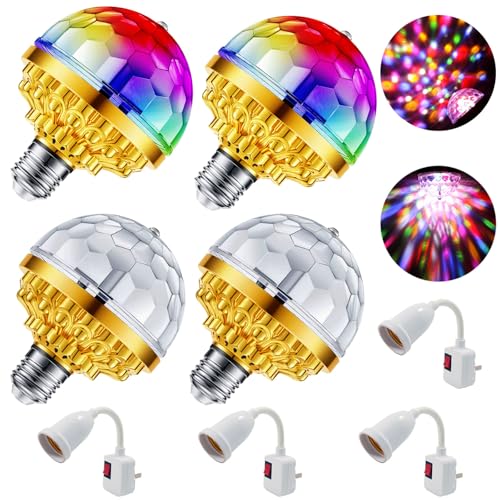 MIKWOAB 4 Pack Colorful Magic Rotating Ball Light LED Plug in Disco Ball Light RGB Disco Light Bulb Party Lights Dj Disco Lights with Sockets for Home Room Dance Parties Bar Karaoke