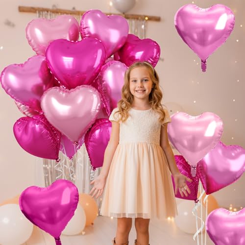 Image of Pastel Pink Heart Balloons, 10 Pcs Hot Pink Heart Shaped Balloon, 18 Inch Light Pink Rose Red Foil Balloons Helium for Girls Women Princess Brithday Bridal Baby Shower Valentines Party Decorations