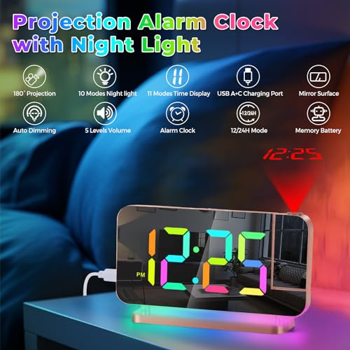 Poeroa POUS8853BRG001 Projector Clock,7.4 In Digital Alarm Clocks Projection thumb #1