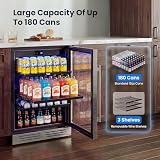 Yeego Beverage Refrigerator - 24 inch 180 Cans Beer Cooler with Glass Door | 34-54℉ Beverage Fridge for Drink Soda Wine for Bar Office Bedroom | Under Counter, Built-In or Freestanding