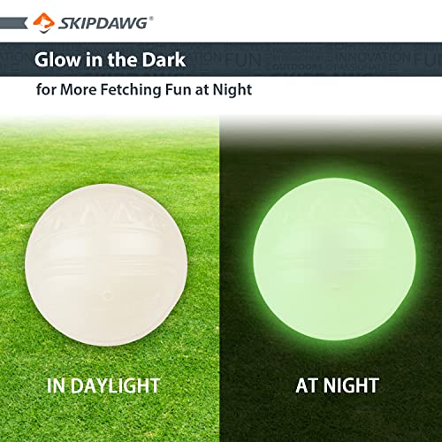 SKIPDAWG Neon Glow Ball, leuchtet im Dunklen, für Hunde, hochwertiger TPR-Kunststoff, mit Quietscher, sehr gut für Ballschleuder