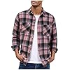 Men’s Flannel Shirt Long Sleeve Regular Fit Cotton Lumberjack Shirt with Pockets Button Down Tee Shirt Classic Checked Shirts Soft Comfortable Plus Size Plaid Shirts for Everyday Wear Pink #2